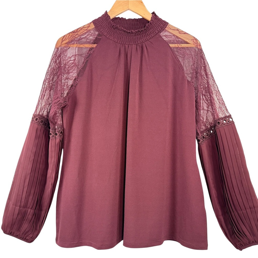 Belldini Women’s Lace Sleeve Blouse Large Burgundy Romantic